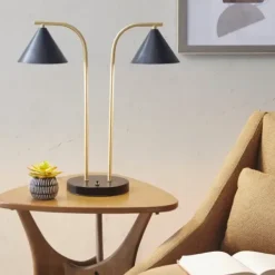 Table Lamps-Kirkland's Home And Gold Double Shade Table Lamp Black