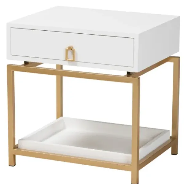 Nightstands-Kirkland's Home And Gold 1-Drawer Nightstand White