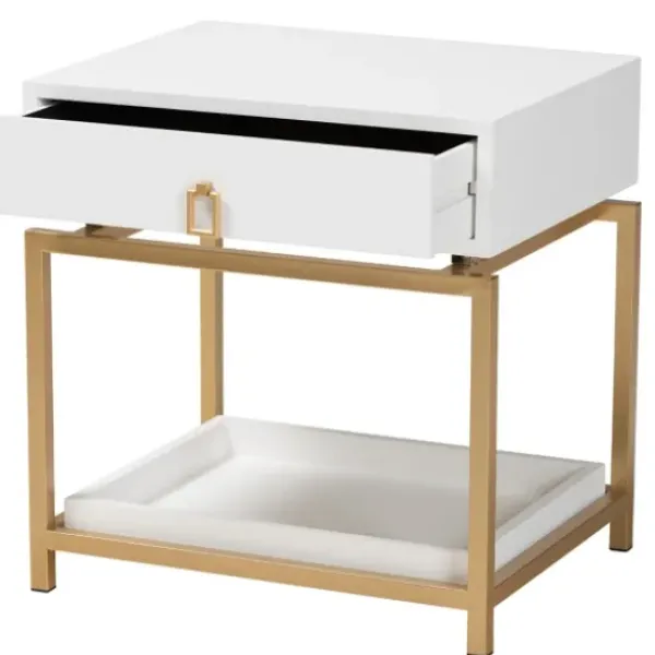 Nightstands-Kirkland's Home And Gold 1-Drawer Nightstand White