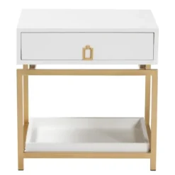Nightstands-Kirkland's Home And Gold 1-Drawer Nightstand White