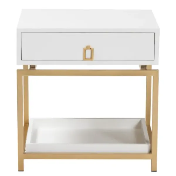 Nightstands-Kirkland's Home And Gold 1-Drawer Nightstand White