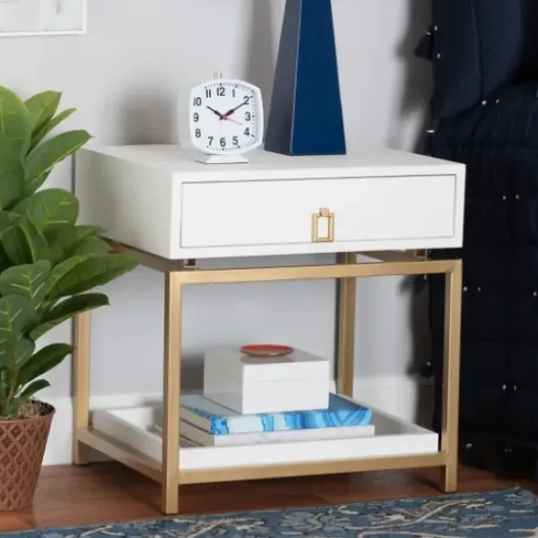 Nightstands-Kirkland's Home And Gold 1-Drawer Nightstand White