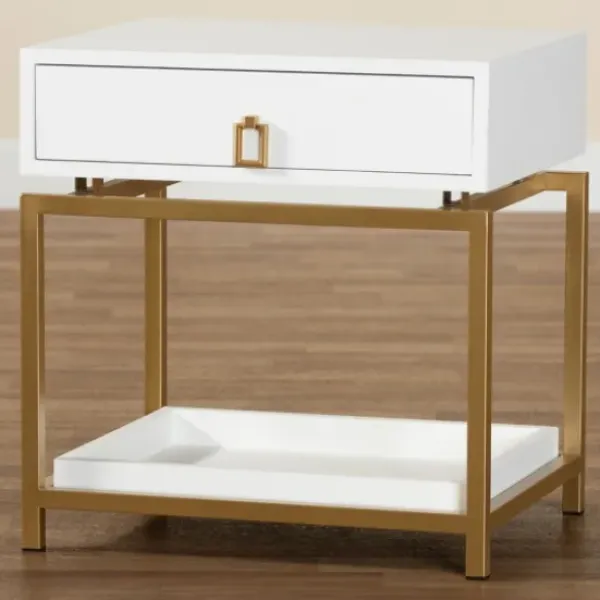 Nightstands-Kirkland's Home And Gold 1-Drawer Nightstand White