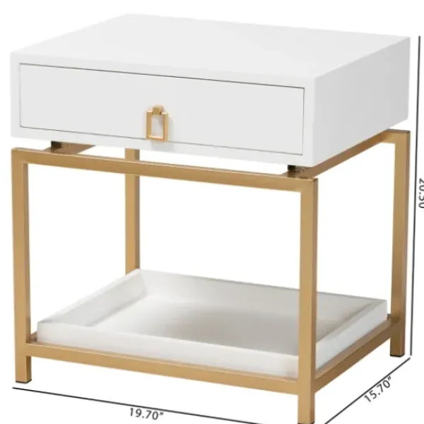 Nightstands-Kirkland's Home And Gold 1-Drawer Nightstand White