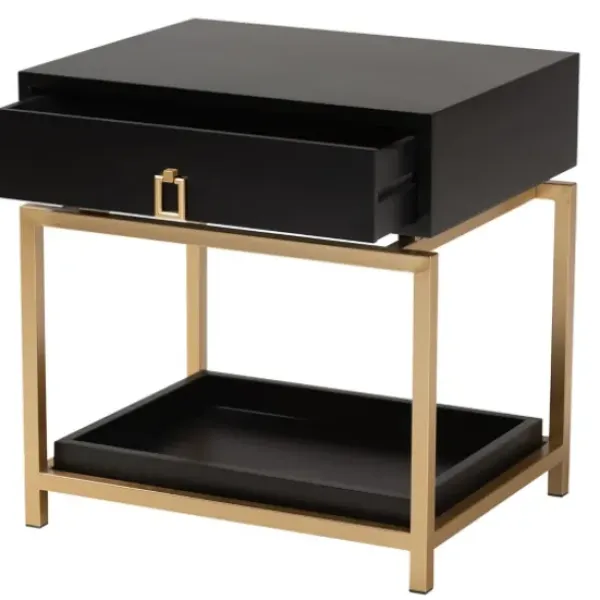 Nightstands-Kirkland's Home And Gold 1-Drawer Nightstand Black