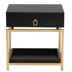 Nightstands-Kirkland's Home And Gold 1-Drawer Nightstand Black
