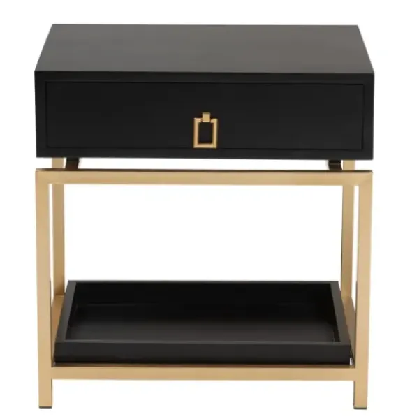 Nightstands-Kirkland's Home And Gold 1-Drawer Nightstand Black