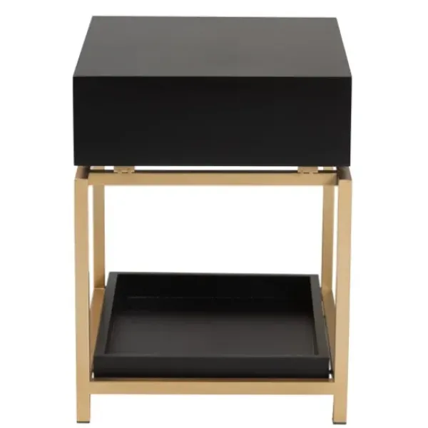 Nightstands-Kirkland's Home And Gold 1-Drawer Nightstand Black