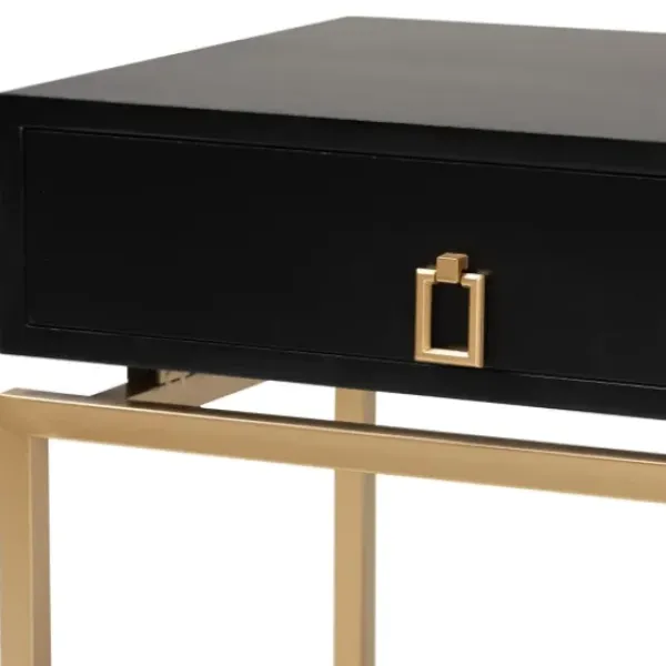 Nightstands-Kirkland's Home And Gold 1-Drawer Nightstand Black