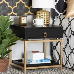 Nightstands-Kirkland's Home And Gold 1-Drawer Nightstand Black