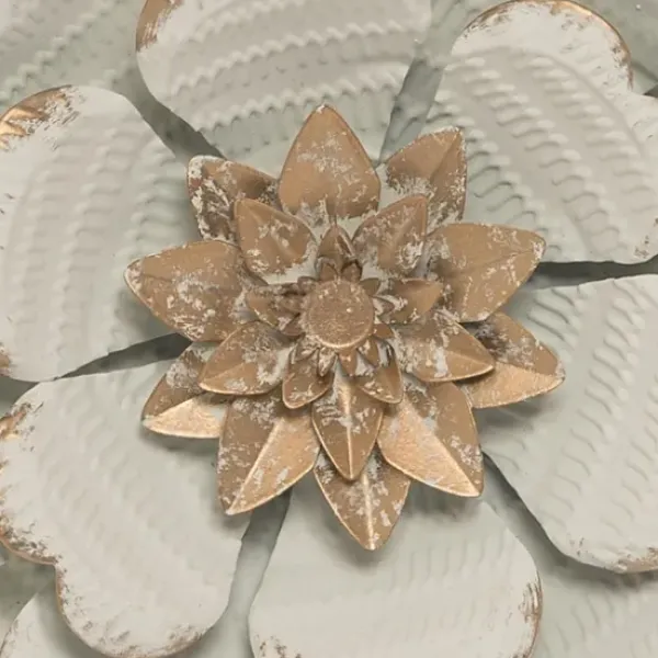 Wall Plaques-Kirkland's Home And Gold Metal Flower Large Wall Plaque White