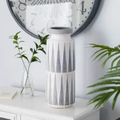 Vases-Kirkland's Home And Gold Ribbed Mod Vases, Set Of 2 White
