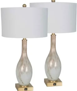 Table Lamps-Kirkland's Home And Gold Swirl Glass Table Lamps, Set Of 2 White