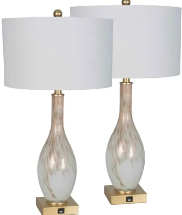 Table Lamps-Kirkland's Home And Gold Swirl Glass Table Lamps, Set Of 2 White