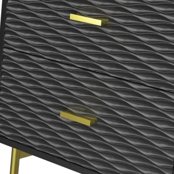 Nightstands-Kirkland's Home And Gold Wave Nightstand Black