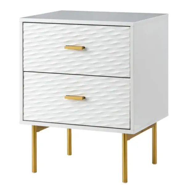 Nightstands-Kirkland's Home And Gold Wave Nightstand White