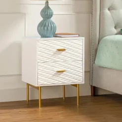 Nightstands-Kirkland's Home And Gold Wave Nightstand White