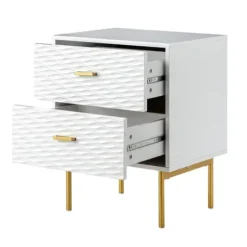 Nightstands-Kirkland's Home And Gold Wave Nightstand White