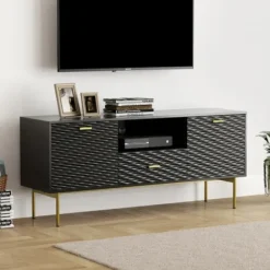 Tv Stands & Media Consoles-Kirkland's Home And Gold Wave Tv Stand Black