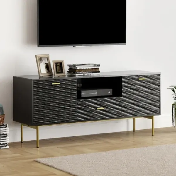 Tv Stands & Media Consoles-Kirkland's Home And Gold Wave Tv Stand Black