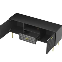 Tv Stands & Media Consoles-Kirkland's Home And Gold Wave Tv Stand Black