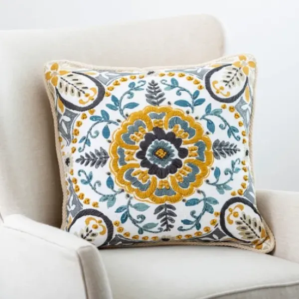 Pillows-Kirkland's Home And Gray Embroidered Claudia Pillow Yellow