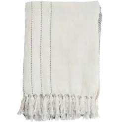 Blankets & Throws-Kirkland's Home And Gray Striped And Fringe Throw Blanket White