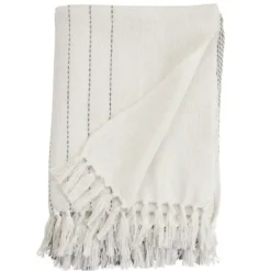 Blankets & Throws-Kirkland's Home And Gray Striped And Fringe Throw Blanket White