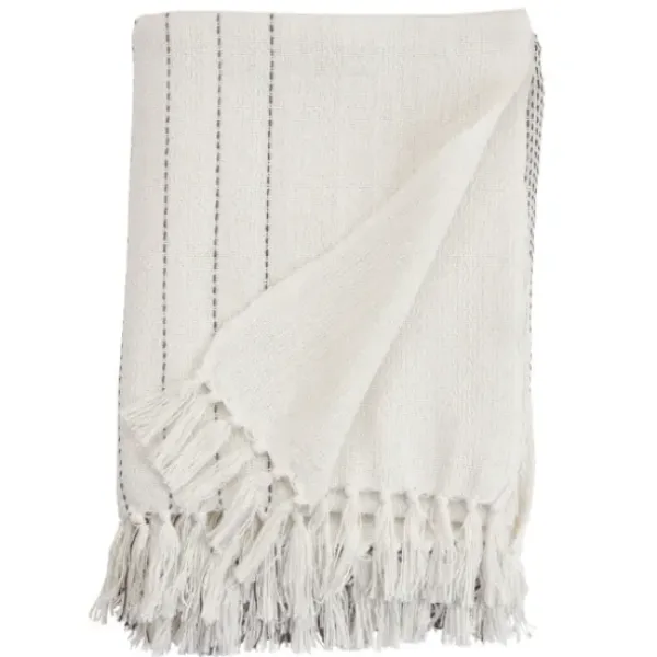 Blankets & Throws-Kirkland's Home And Gray Striped And Fringe Throw Blanket White