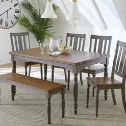 Dining Chairs-Kirkland's Home And Gray Wooden Dining Bench Brown