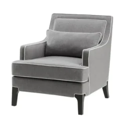 Accent Chairs-Kirkland's Home And Ivory Trim Upholstered Armchair Gray