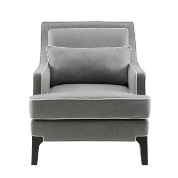 Accent Chairs-Kirkland's Home And Ivory Trim Upholstered Armchair Gray