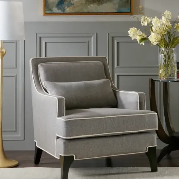 Accent Chairs-Kirkland's Home And Ivory Trim Upholstered Armchair Gray