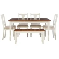 Dining Sets-Kirkland's Home And Light Brown Wood 6-Pc. Dining Set White