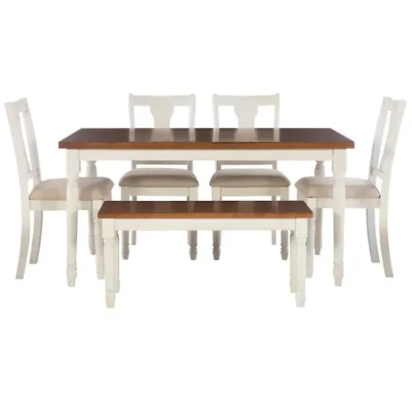 Dining Sets-Kirkland's Home And Light Brown Wood 6-Pc. Dining Set White