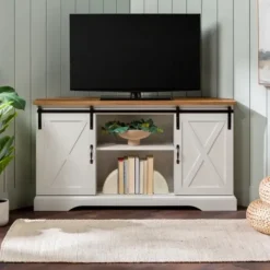 Tv Stands & Media Consoles-Kirkland's Home And Natural Sliding Barn Door Tv Stand White