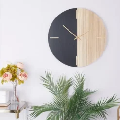 Clocks-Kirkland's Home And Natural 2-Tone Wood Wall Clock Black