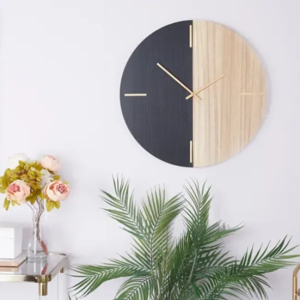 Clocks-Kirkland's Home And Natural 2-Tone Wood Wall Clock Black