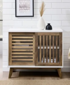 Console Tables-Kirkland's Home And Oak Sliding Slat Door Console Table White