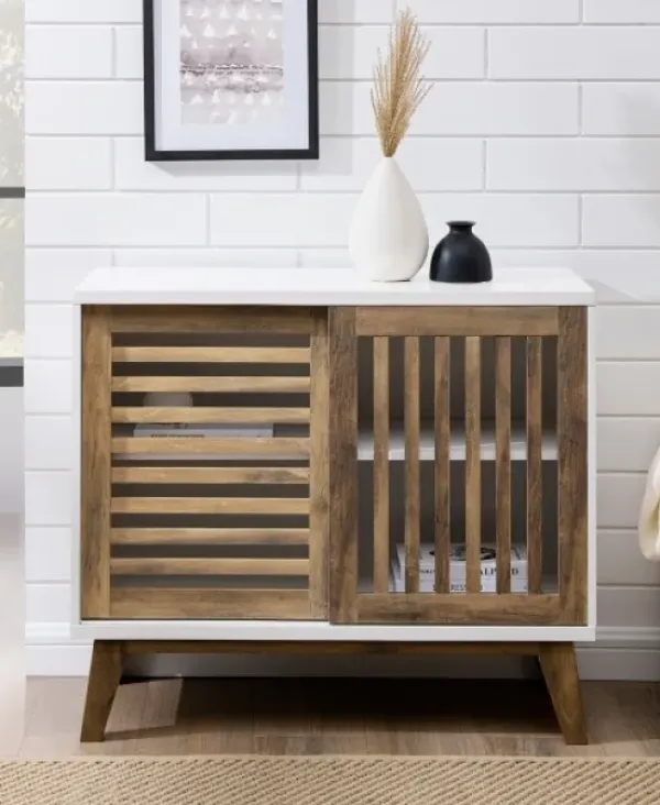 Console Tables-Kirkland's Home And Oak Sliding Slat Door Console Table White