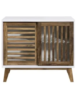 Console Tables-Kirkland's Home And Oak Sliding Slat Door Console Table White