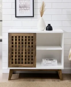 Console Tables-Kirkland's Home And Oak Sliding Slat Door Console Table White