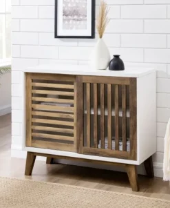 Console Tables-Kirkland's Home And Oak Sliding Slat Door Console Table White