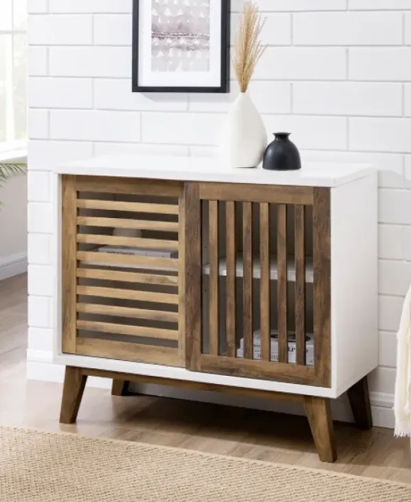 Console Tables-Kirkland's Home And Oak Sliding Slat Door Console Table White