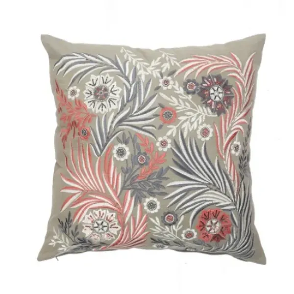 Pillows-Kirkland's Home And Pink Feather Garden Cotton Pillow Gray
