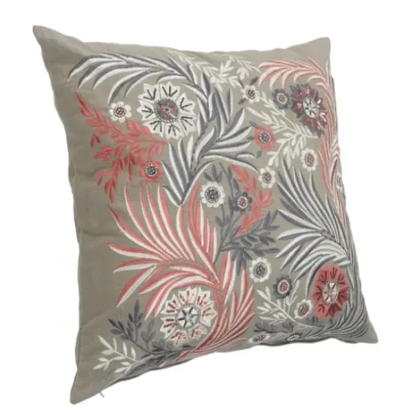 Pillows-Kirkland's Home And Pink Feather Garden Cotton Pillow Gray