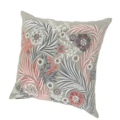 Pillows-Kirkland's Home And Pink Feather Garden Cotton Pillow Gray