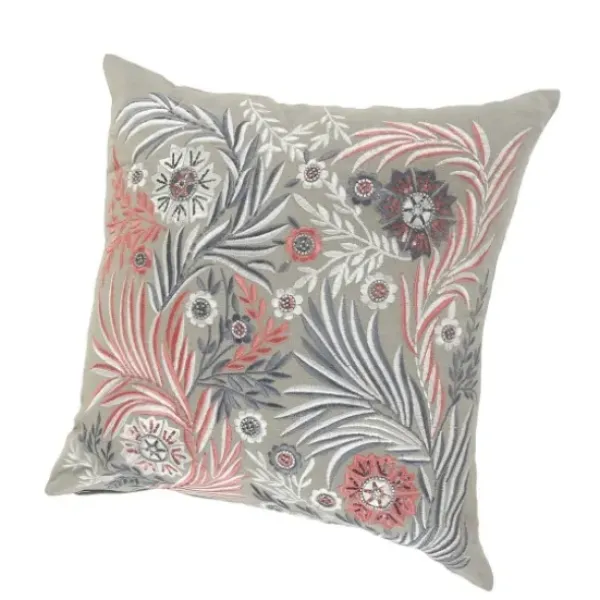 Pillows-Kirkland's Home And Pink Feather Garden Cotton Pillow Gray