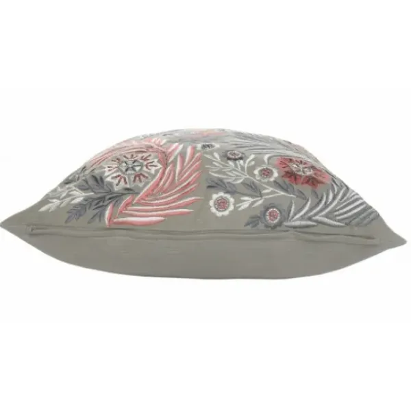Pillows-Kirkland's Home And Pink Feather Garden Cotton Pillow Gray