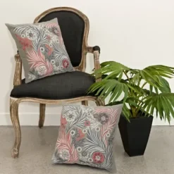 Pillows-Kirkland's Home And Pink Feather Garden Cotton Pillow Gray